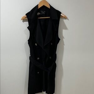 NWT Love Tree Women’s Vest Medium Sleeveless Trench Duster Black Quiet Luxury